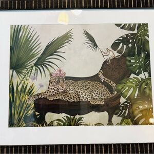 Tropical Jungle Art Print with Leopard and Monkey
